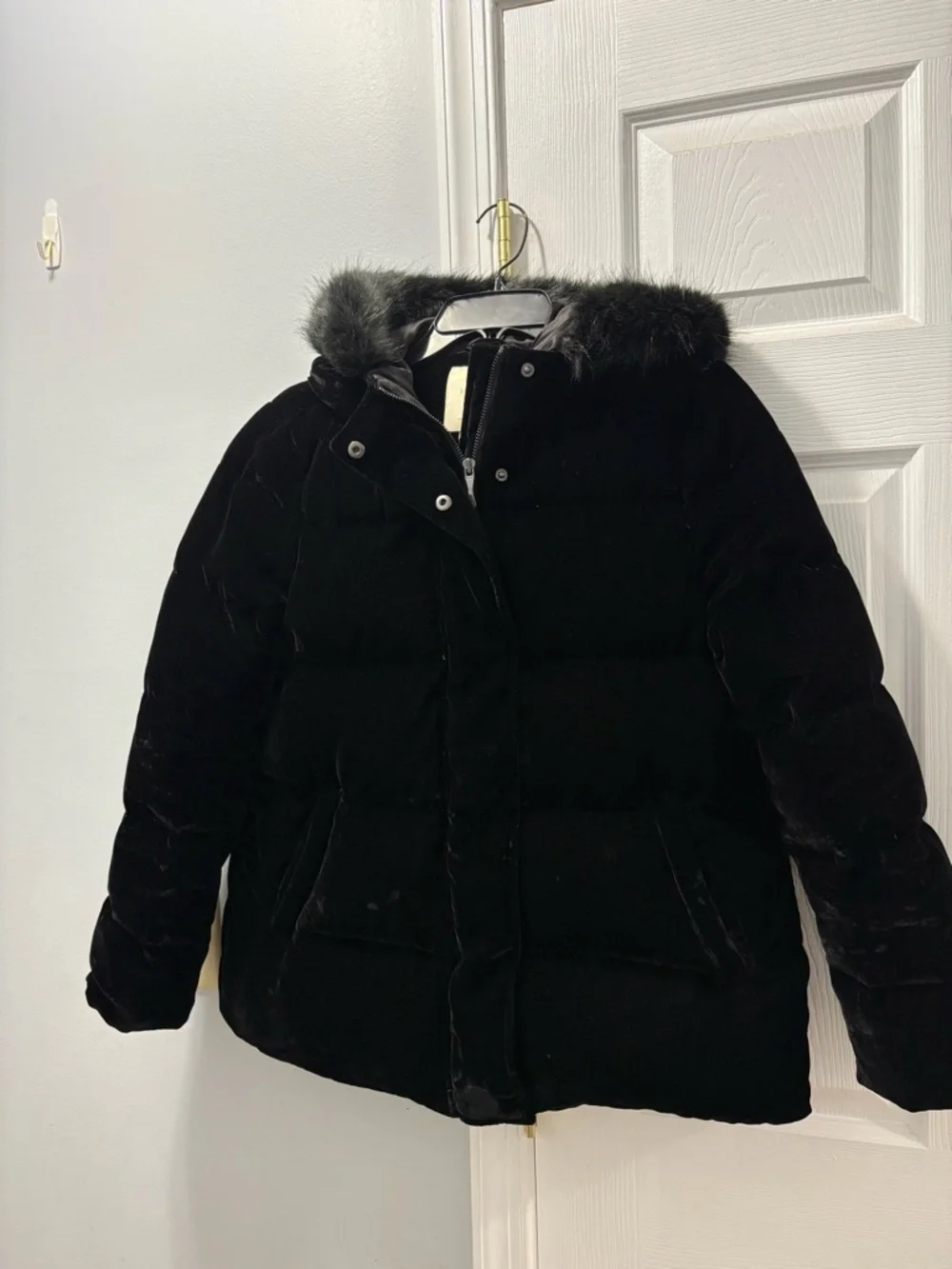 Kate Spade Velvet Ruffle Yoke Puffer Fur Trim Size Small
